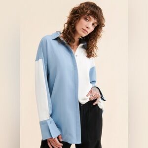 4th + Reckless Taryn Color Block Long Sleeve Button Down Shirt Blue White Medium